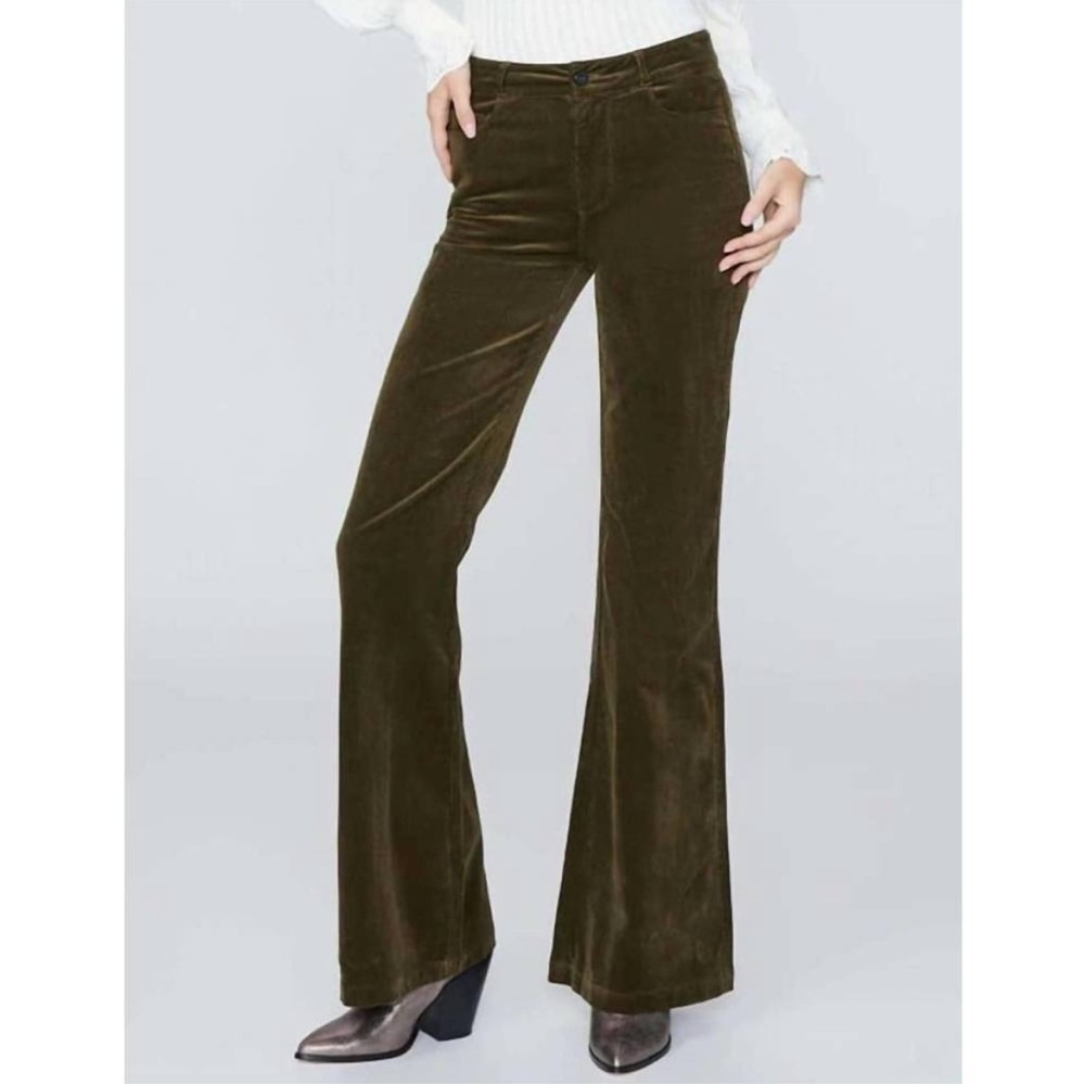 Paige Genevieve Mid-Rise Corduroy Flare Pants Size 29 in Dark Brushed Olive